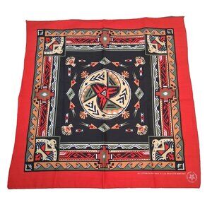 Vintage Wamcraft Bandana Scarf Red Black Native American Southwest Bird USA